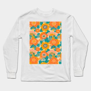 Orange Floral Print Long Sleeve T-Shirt